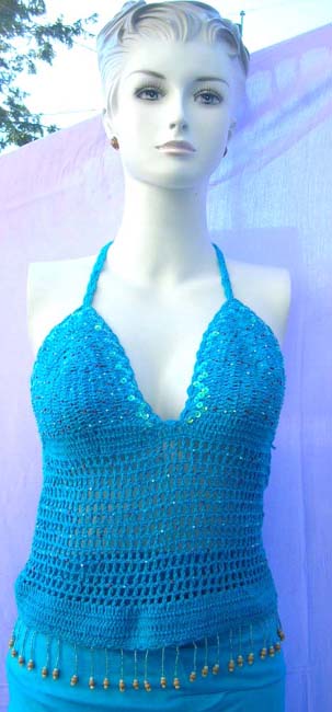 Womens beach apparel manufacturing exchange warehouse supplies beaded crochet summer top with fashion sequin  and lingerie styled back