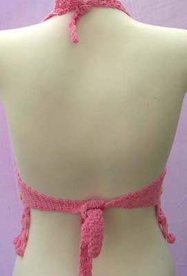 Hot beach top with seashell decorated crochet bodice and flower design between bust imported by b2b factory exchange company 