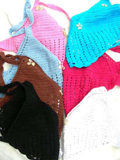 Womens island apparel warehouse exchange trader distributes Sexy half halter top fashion shirt with V-neck and fun seashell flower decor