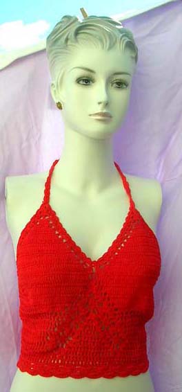 Club wear wholesale shopping supplier exports designer crochet, beach halter top in sexy red 