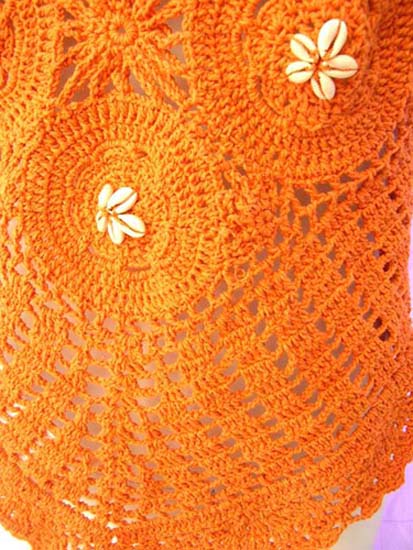 Seashell flower motif on crochet halter top with crafted knit patterns from international indonesian wholesale manufacturing factory