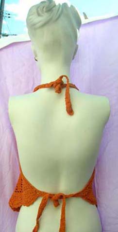 Seashell flower motif on crochet halter top with crafted knit patterns from international indonesian wholesale manufacturing factory