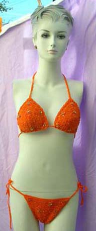 Designer apparel b2b trade dealer exports Sexy summer string bikini in orange embroidered thread with colorful beads