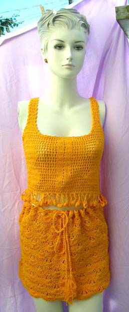 Stylish tank top styled crochet shirt with matching filigree flower designed skirt from online womens apparel retail importer