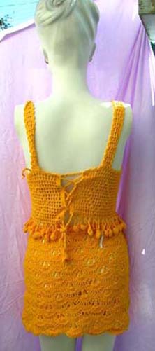 Stylish tank top styled crochet shirt with matching filigree flower designed skirt from online womens apparel retail importer
