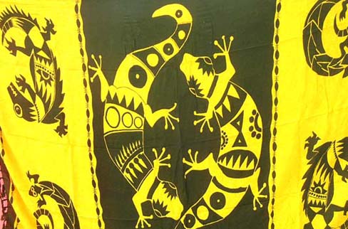 Bright colored caribbean cover up with gecko designs distributed by export indonesia direct boutique trader