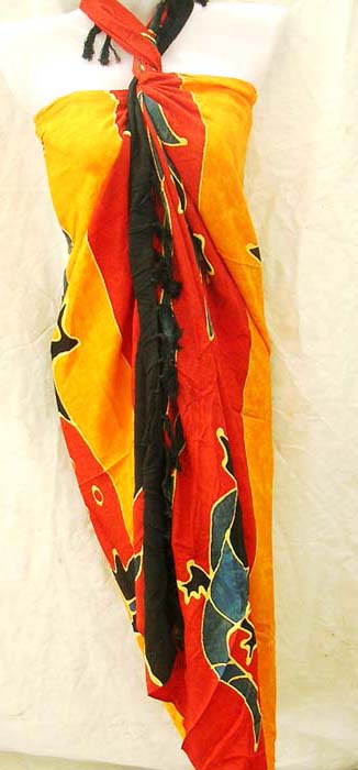 Indonesian art gecko print on stylish sarong manufactured by bali exchange retail factory