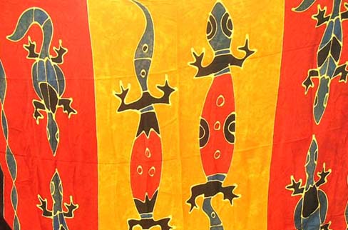 Indonesian art gecko print on stylish sarong manufactured by bali exchange retail factory