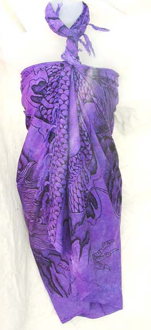 International apparel boutique imports quality Asian inspired dragon design on exotic purple sarong dress