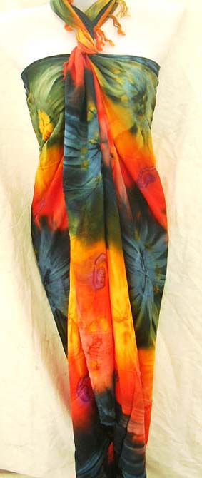 Exotic cruise wear shopping factory distributes Tie dyed batik shawl dress with sun burst designs