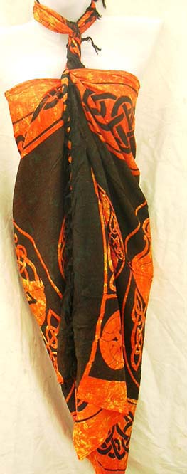Animal designed urban sarong dress with celtic knot band border, handcrafted fashion online catalog manufacturer