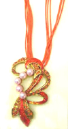 Fashion online necklace jewelry wholesale -  Fashion necklace motif curved feature embedded orange cz and five pink germ stone        