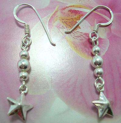 Beaded French fish hook earwires  earring with hanging star on the bottom made with sterling silver                