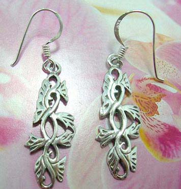 Celtic solid 925.sterling silver earring with branch and leaf shape                   