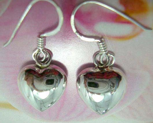 White mother of seashell and heart shape made with sterling silver French fish hook earwires earring