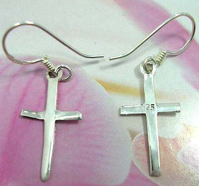Cross earring in solid 925. sterling silver setting with fish hook for convenience closure                      