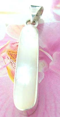 Long elliptical shape mother of pearl / abalone seashell inaly Thailand made solid sterling silver charm pendant