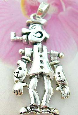 Thailand made solid sterling silver charm pendant in gentleman figure design with head, arms and legs movable