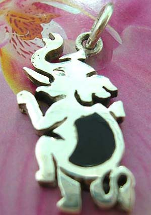 Elephant Thailand made solid sterling silver charm pendant with onyx             