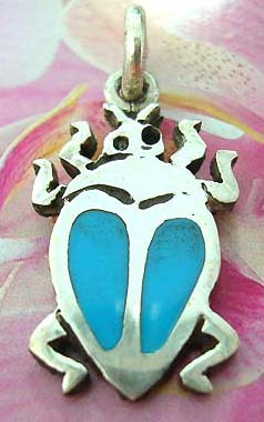 Lady bug Thailand made solid sterling silver charm pendant with turquoise

             