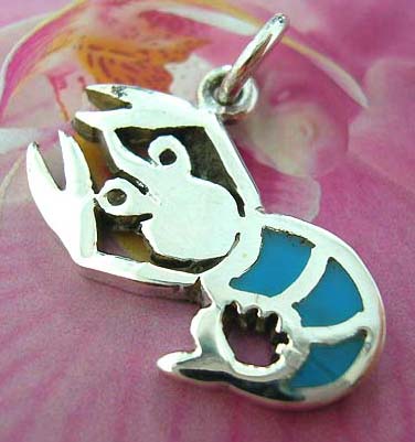 Lobster Thailand made solid sterling silver charm pendant with turquoise   