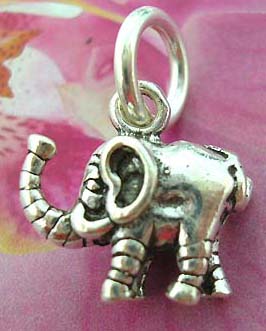 Mini elephant figure design Thailand made solid sterling silver charm pendant    