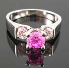 Lady wonderful engagement fashion cubic zirconia ring shop online - rounded cut pink cz ring paired with two clear cz stones