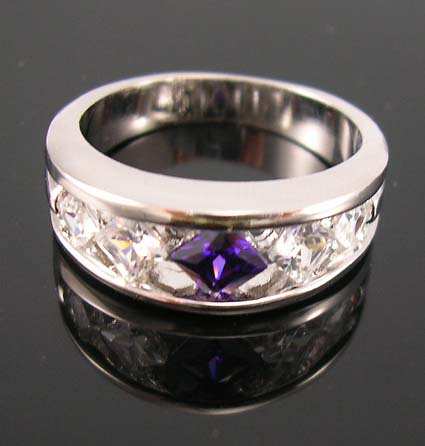 Seasonal fashion jewelry cubic zirconia ring shopping online wholesale in rhodium plated ring combine with purple and clear cz stones