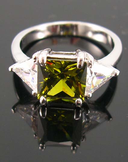 Delicate jewelry cubic zirconia holiday shopping for her wholesaler, olive green diamond cz ring paired with two clear cz stones