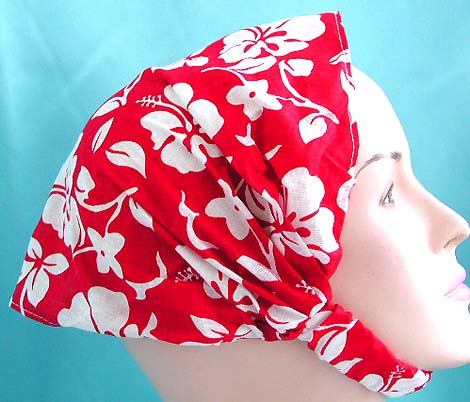 Lastest lady fashion head wrap scarf durag wholesale display head scarf with stretchable end in red hawaiian ginger flower design