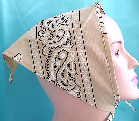 Catalog unisex durag design on sale in cotton triangle head bandana head scarf with tie in muddy yellow with oriental pattern design