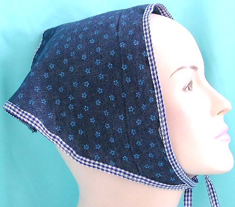 Delicate scarf of head covering accessory shop exporter, dark blue head bandana with white dot design 