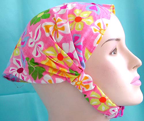 Wonderful headwraps gift for teen flower-inspired wholesaler, head scarf with stretchable end in pinky flower design