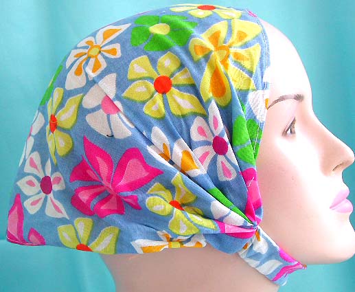 Shop bandana head supplies in flower theme for her - head scarf with stretchable end in multi color flower pattern design 