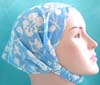 Cotton head bandana head scarf with stretchable end in light blue hawaiian ginger flower design 
