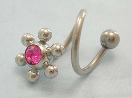 Cheap steell body jewerly supplier wholesale surgical steel eyebrow jewelry with pink Cz in flower design   