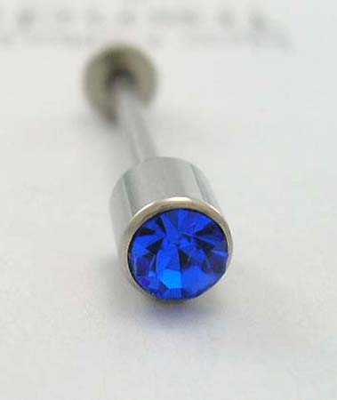 Steel tongue barbells - body jewelry - surgical steel tongue jewelry with blue Cz stone   