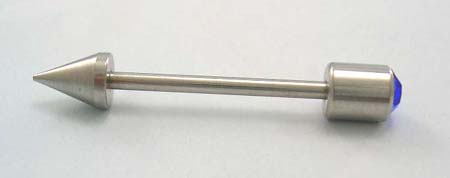 Steel tongue barbells - body jewelry - surgical steel tongue jewelry with blue Cz stone   