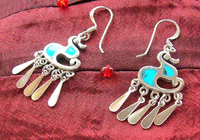 Wholesale jewelry supplier present western style french hook earring with reconstructed turquoise inlaid   