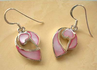 Fashion mother-of-pearl jewelry distributor supply pink mother of pearl seashell inlay sterling silver earrings   