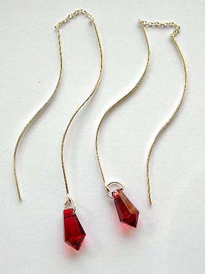 Wholesale silver threader jewelry supply sterling silver earrings with red Cz     