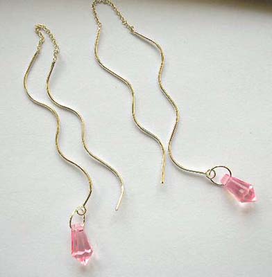Jewelry ear threader fashion for lady supply sterling silver ear thread with pink Cz      