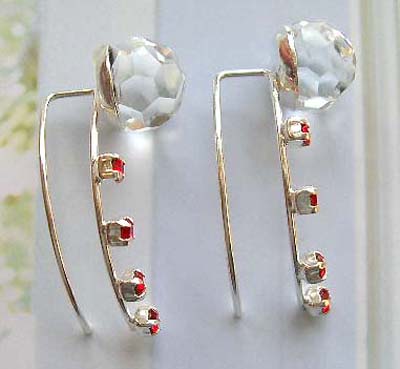 High design fashion jewelry making supplier sterling silver clear and red Cz threader earrings       
