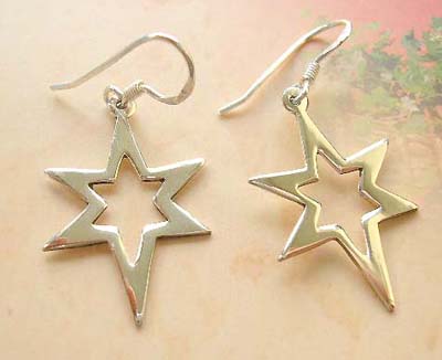 Fashion star design sterling silver earrings, cut-out 