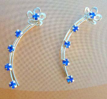 Unique Cz threader fashion jewelry wholesaler in sterling silver ear strings with blue Cz 