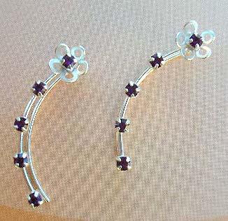 Custume fashion threader jewelry shopping for teens - purple Cz sterling silver threader earrings 