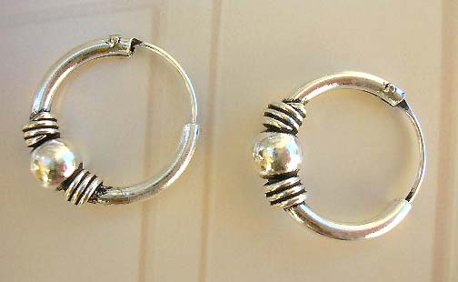 Bali sterling silver jewelry wholesale, 925 stamped silver earrings with bead in middle
