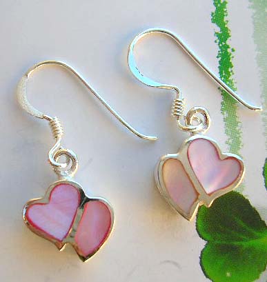 Love romantice fashion jewelry for her wholesale distributor of sterling silver pink mother-of-pearl earrings in heart design    