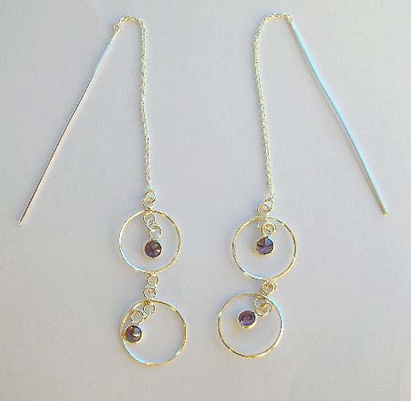 Distinctive silver thread jewery online wholesaler stering silver threader earrings with purple Cz       