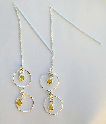 Premier desiger thread silver jewelry fashion wholesale - sterling silver threader earrings long dangling with yellow Cz       